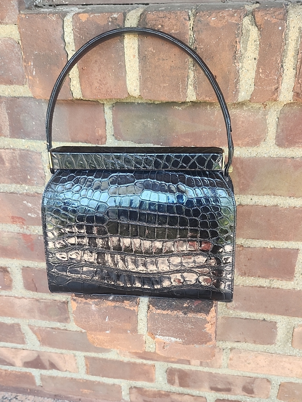 Manon Baptiste Black Croc-Embossed Mini Top-Handle Bag